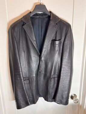 CERRUTI 1881 Black Leather Blazer Jacket